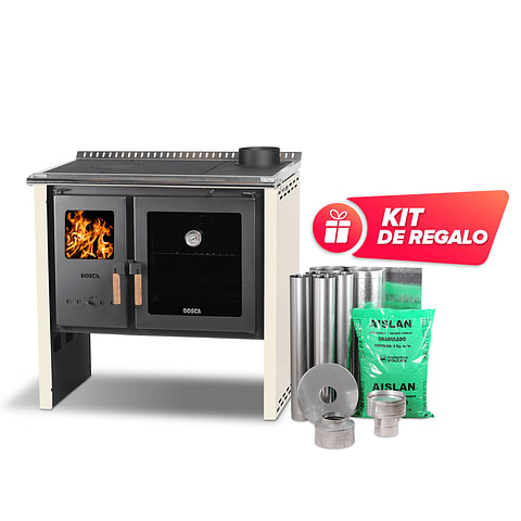 Pack Cocina a Leña Bosca Hestia 90 Marfil + Kit Base